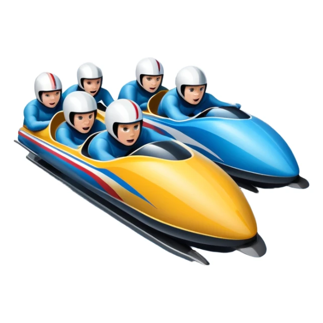 An icon featuring a sleek bobsled with athletes racing down an icy track at high speed, helmets on and bodies aligned for aerodynamics. Surrounded by icy curves, snowbanks, and a wintry mountain backdrop. Transparent background captures the thrill and precision of bobsleigh. sticker