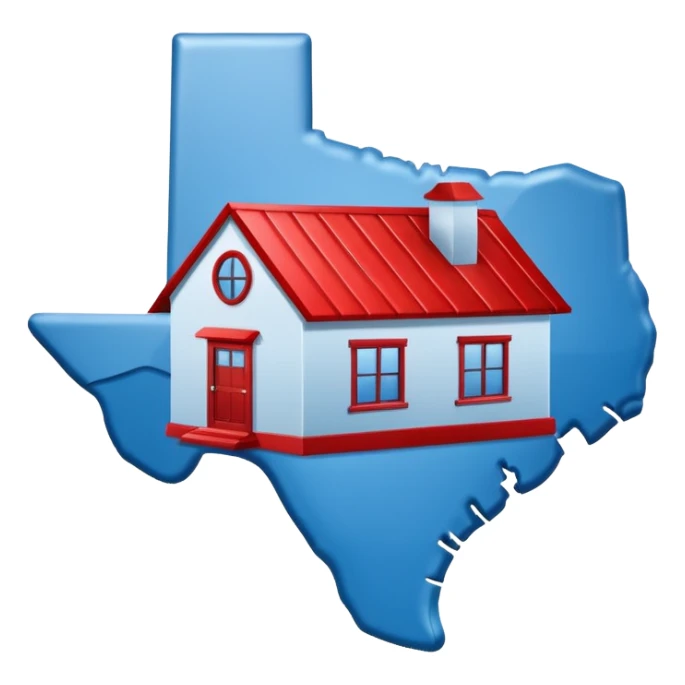 Texas map shape with a modern glossy blue home sticker