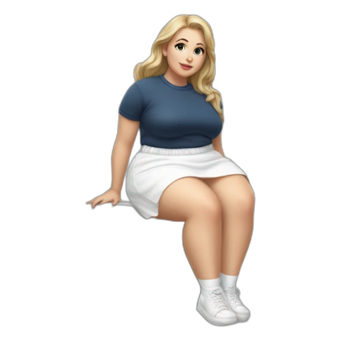 hyperrealistic-full-body-caucasian-curvy-beauty-sitting on the ground-small white-skirt-white knickers white socks sticker