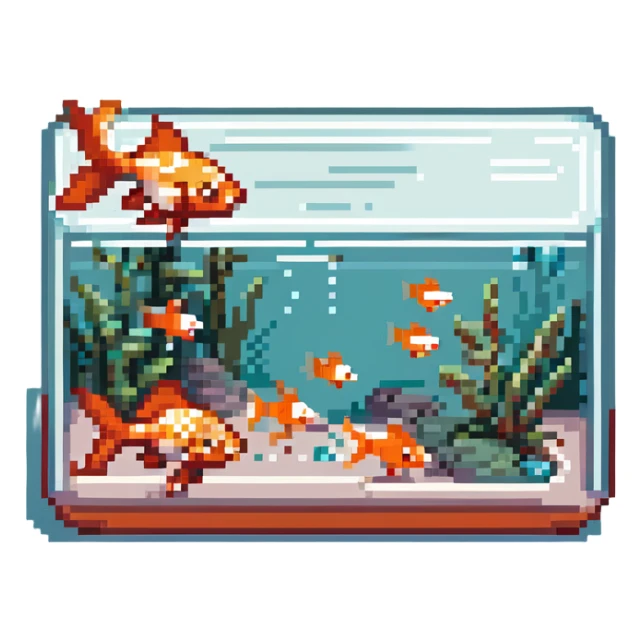 A red-haired cat and a goldfish aquarium sticker