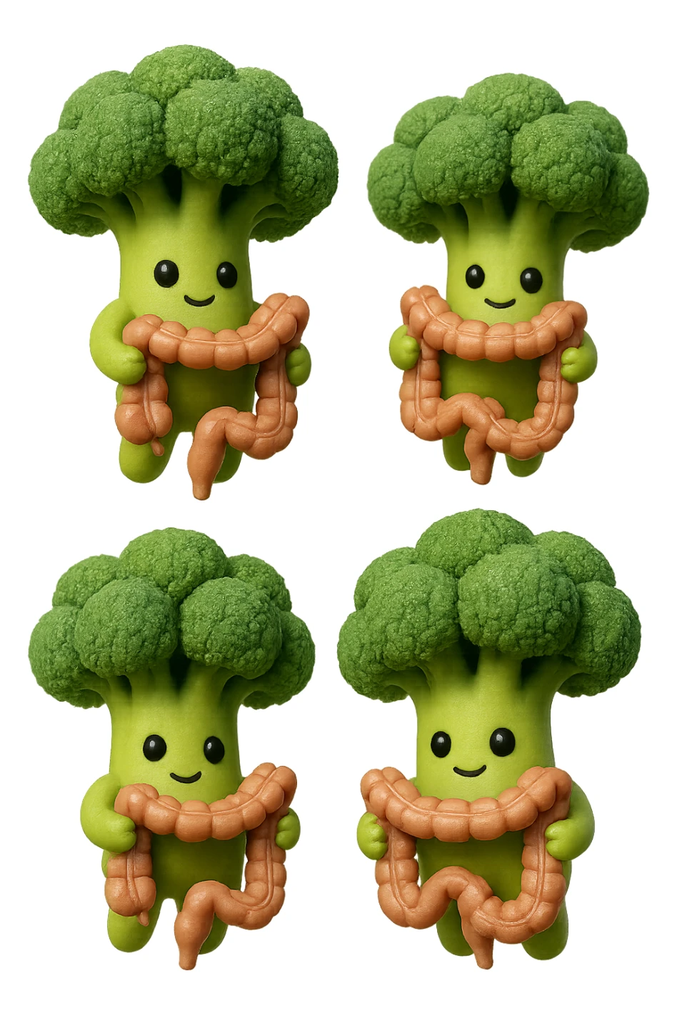 broccoletti stile emoji iphone fluttuano in aria stringendo in mano un pezzo di colon intestinale, iperrealistico 4k sticker