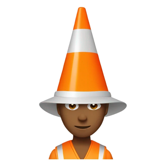 Person wearing a bright orange traffic safety cone sticker