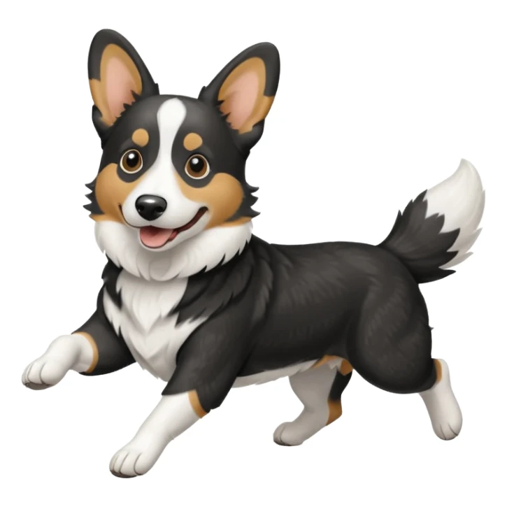Black and white realistic cardigan welsh corgi running with its long low tail streaming out behind it sticker
