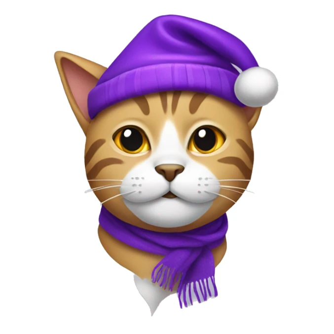 Cat with purple Santa hat and scarf sticker