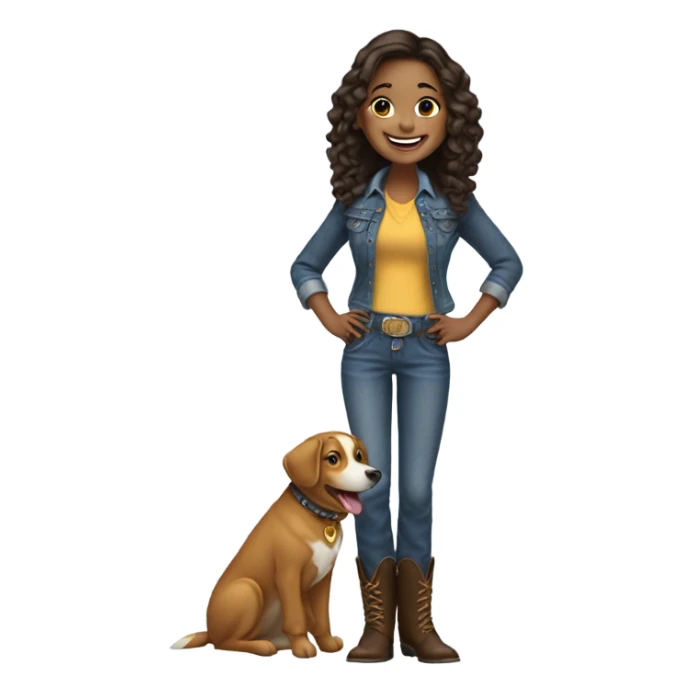 smiling girl with dog in bootcut jeans with cowboy boots  sticker