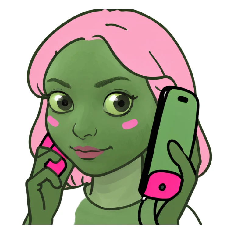 girl scrolling on pink phone sticker