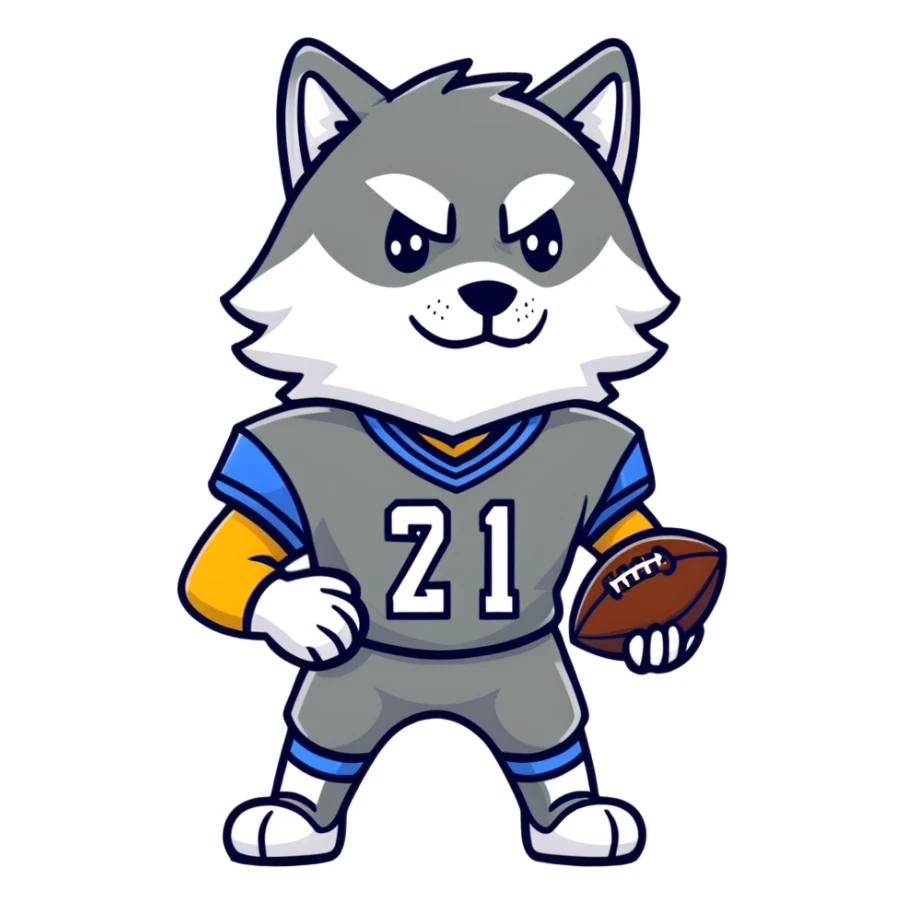 wolf wearing football jersey and helmet sticker