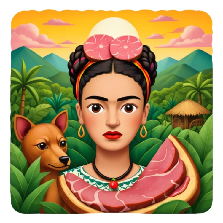 frida khalo style spam meat jungle art landscape  sticker