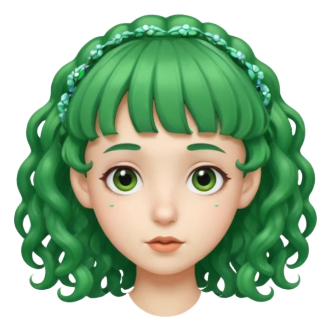 green curly  haired with hair bangs big head accessory big nose mid size ear young sticker