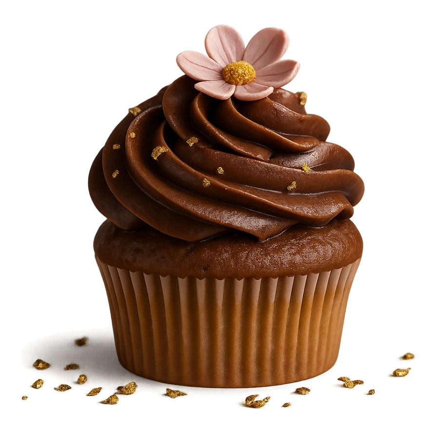 Change the icing to mocha with a medium brown, slightly glossy, coffee-chocolate look. Keep the realistic cupcake and accessories in a photorealistic style with transparent background. sticker