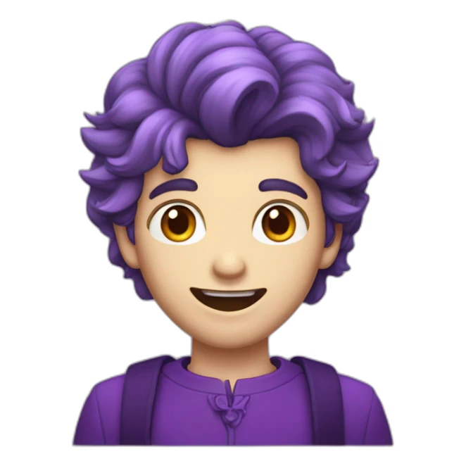 Un garçon qui sourit avec des dent de vampire les cheveux degradé violets sticker