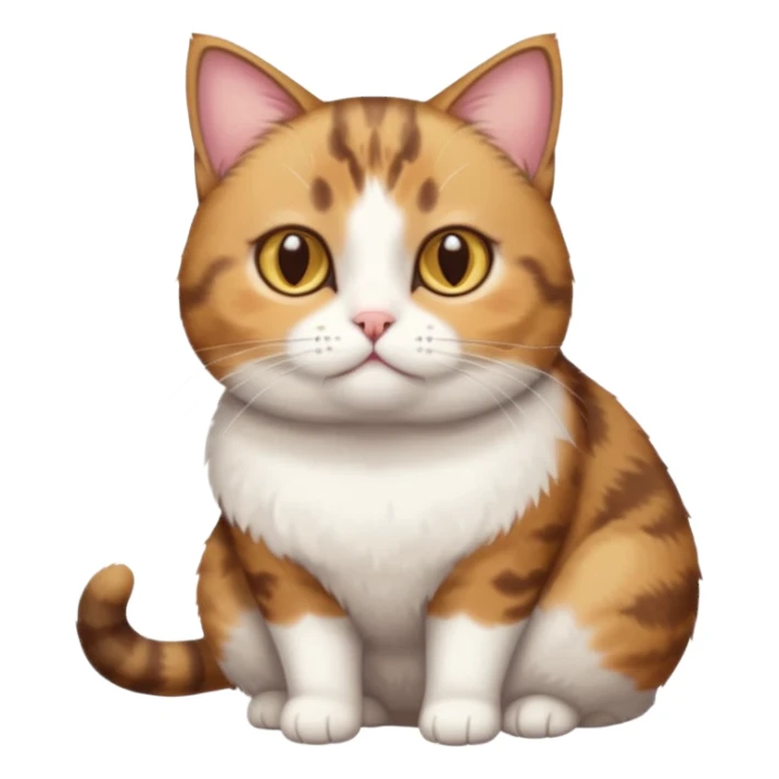 full body torbie and white cat with small head, hazel eyes, and short but chubby body sticker