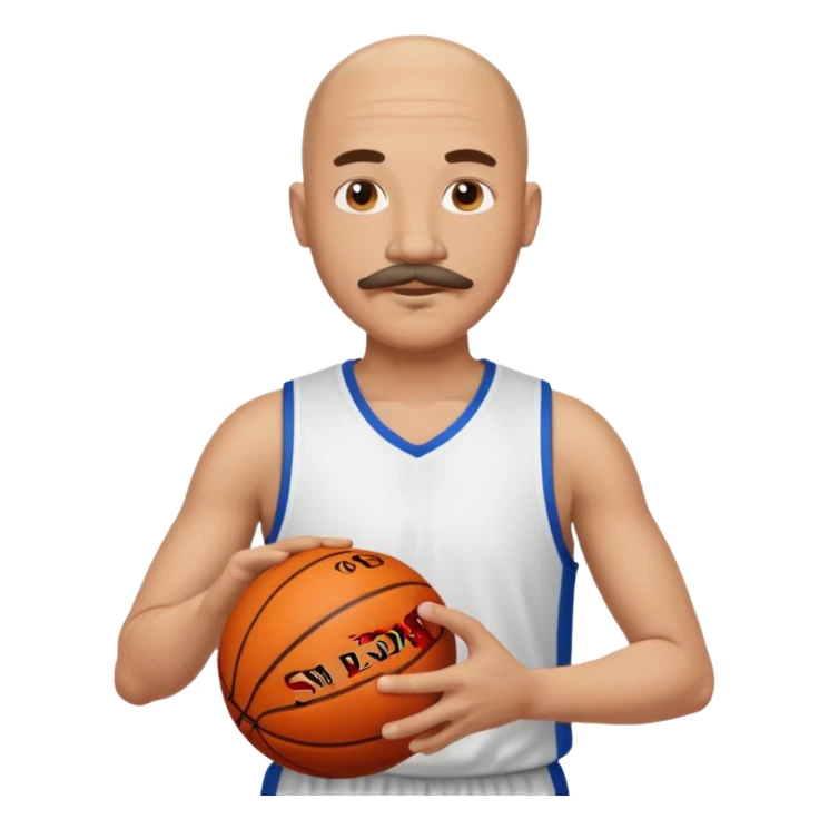 bald man basketball player white jersey with mustache holding basket ball sticker