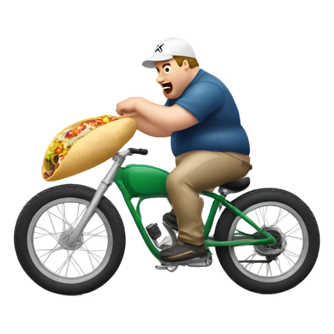Fat white bike rider eating a burrito sticker
