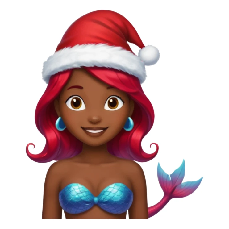 dark skin  mermaid with christmass hat sticker