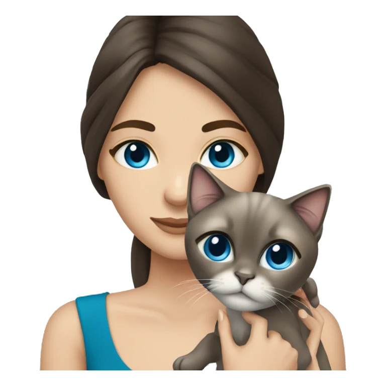 brunette girl blue eyes holding siamese cat sticker