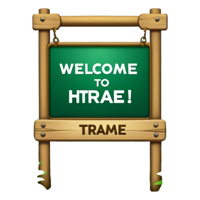 A sign that says “Welcome to Htrae” with a lush forest in the background sticker