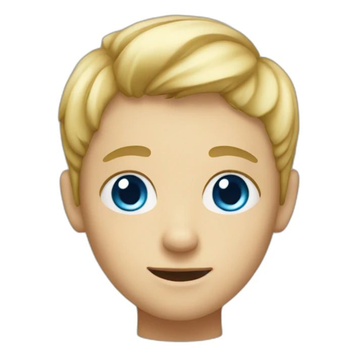a blond boy with blue eyes who has a big head sticker