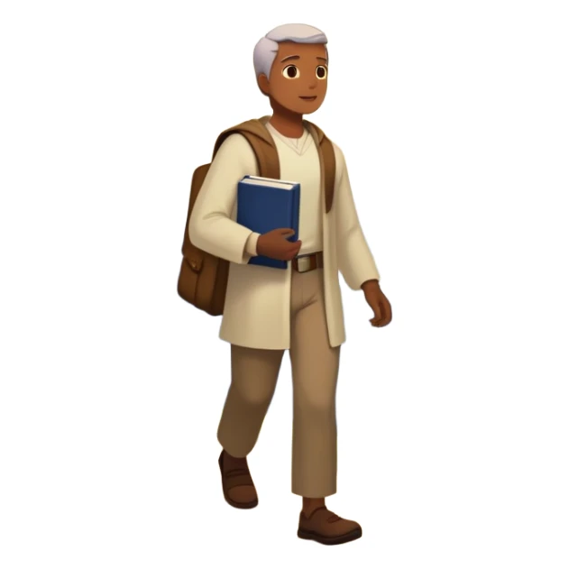 A man walks from darkness and inner conflict toward a glowing light in his chest, guided by intuition. Along the path, he passes through ambition and emptiness, then reaches a radiant mountaintop where healing transforms him into a fulfilled guide, holding a book and offering his hand to others. sticker