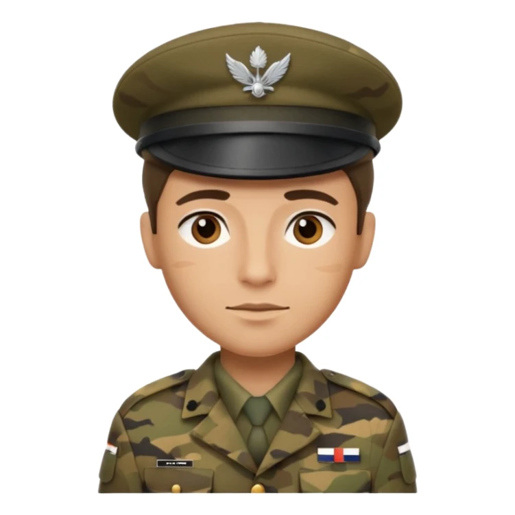 French soldier, modern camouflage uniform, beret, neutral expression sticker