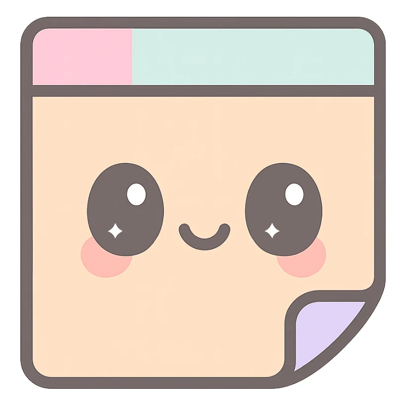 kawaii sticky note, cute face, pastel colors, simple design sticker