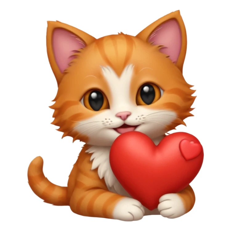 The ginger kitten is hugging a heart, very happy and smiling, he has a very beautiful face. sticker