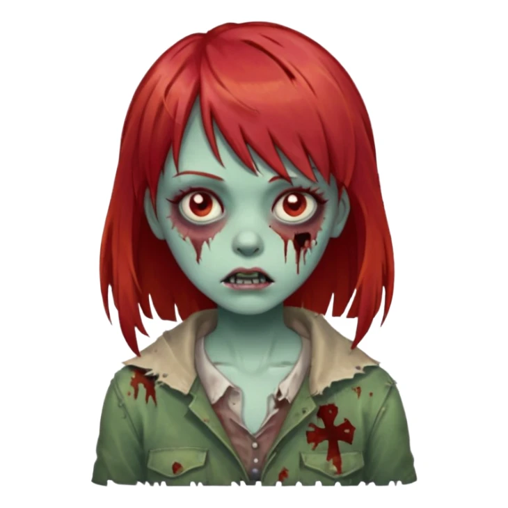 create a zombie girl with red hair and bangs sticker