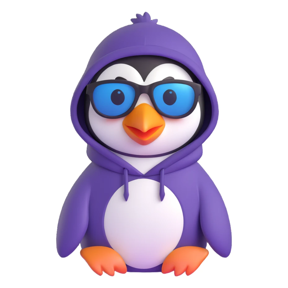 penguin in hacker style, wearing sunglasses and hoodie sticker