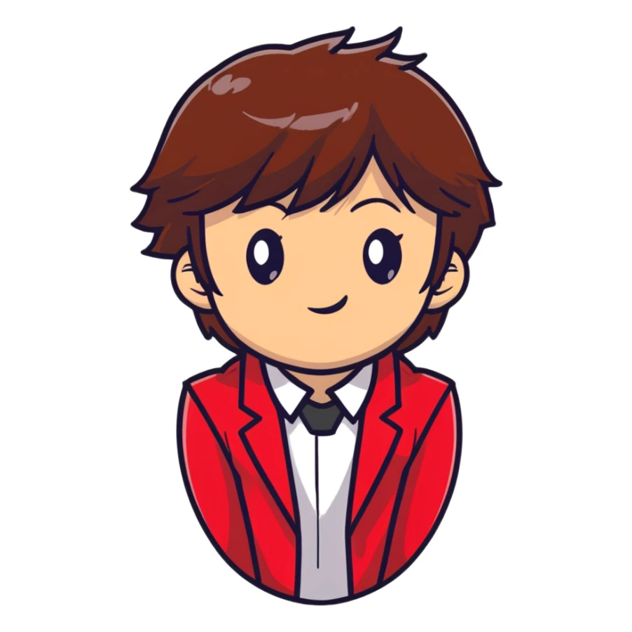 Kiyotaka Ayanokoji from Classroom of the Elite, calm and emotionless expression, brown hair with bangs, sharp eyes, wearing red school blazer with white shirt sticker