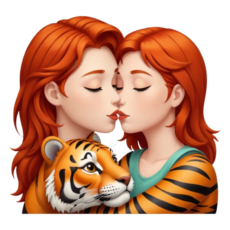 redhead girl kissing tiger sticker
