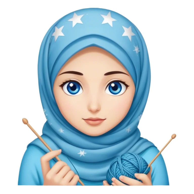 Turkish beautiful finish Konya girl blue eyes with starry shine hijab does knitting  sticker