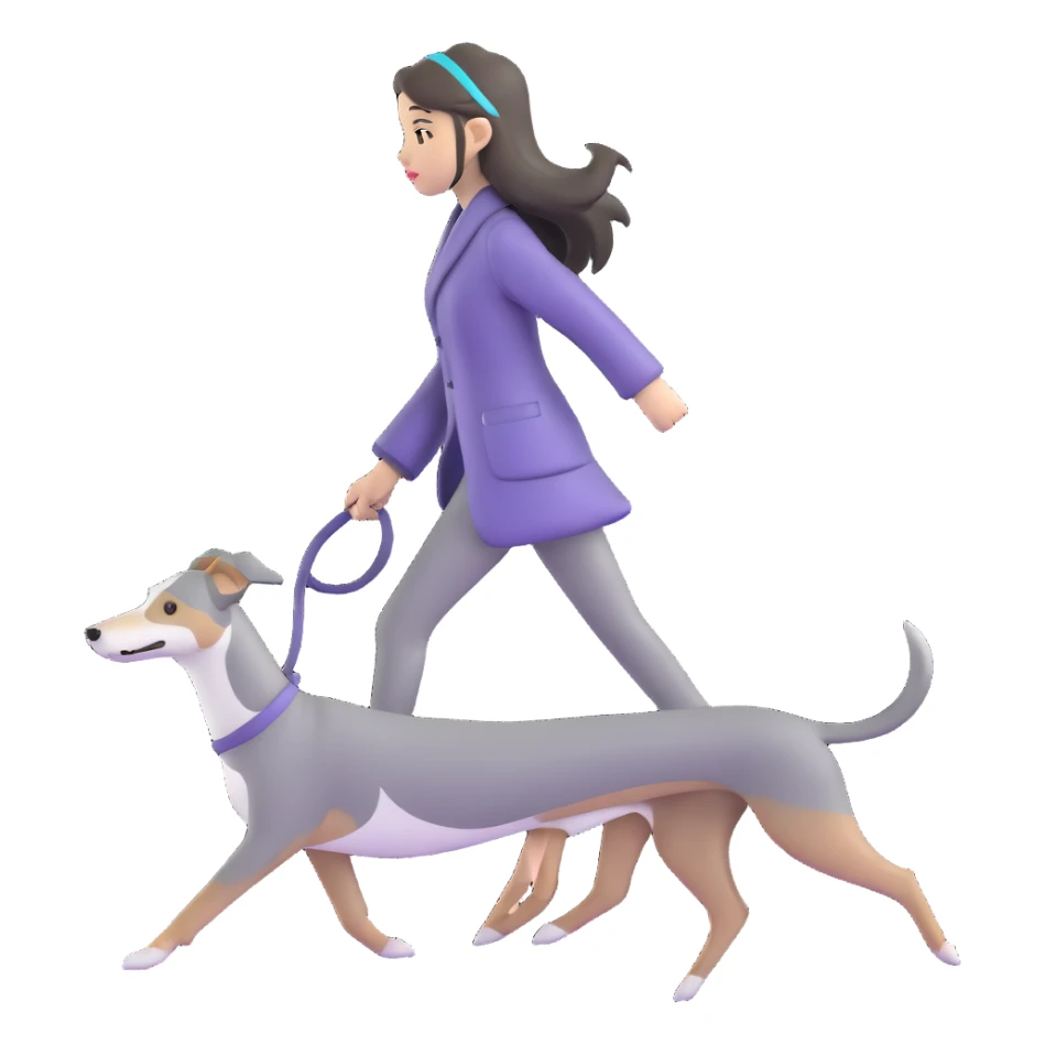 Japanese girl with flowing hair walking a solid grey greyhound with cherry blossoms in the background sticker