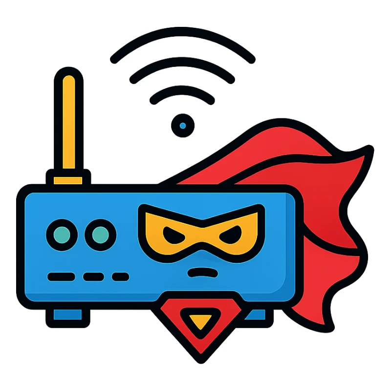 A heroic router representing the reliability and strength of internet connectivity sticker