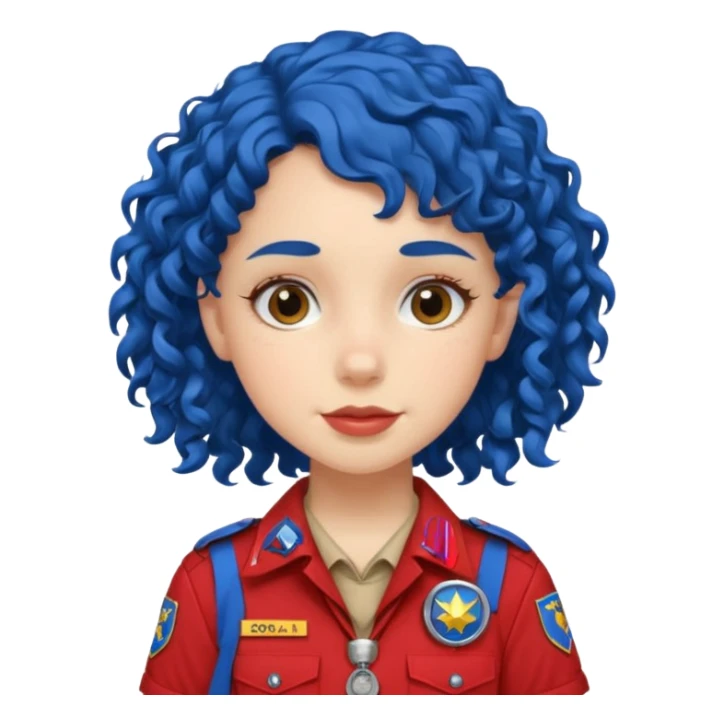 scout girl with red scout uniform, blue curly haired sticker