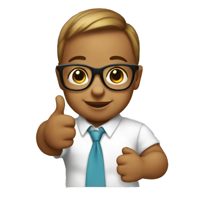 a baby with glasses giving a thumbs up sticker