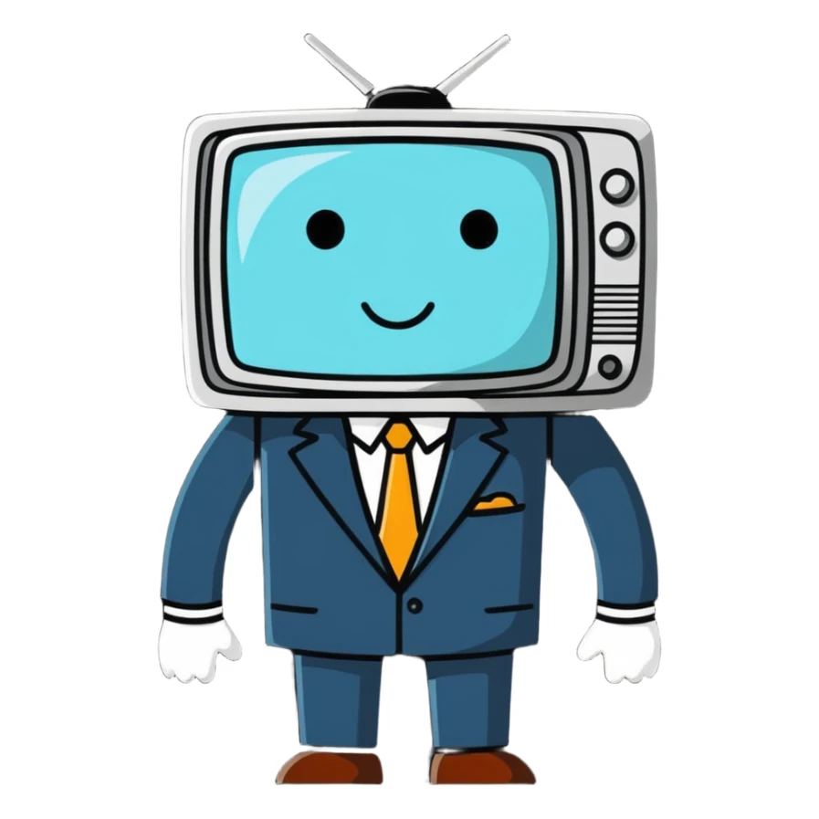 a TV-headed man wearing a suit, whimsical, cartoonish sticker