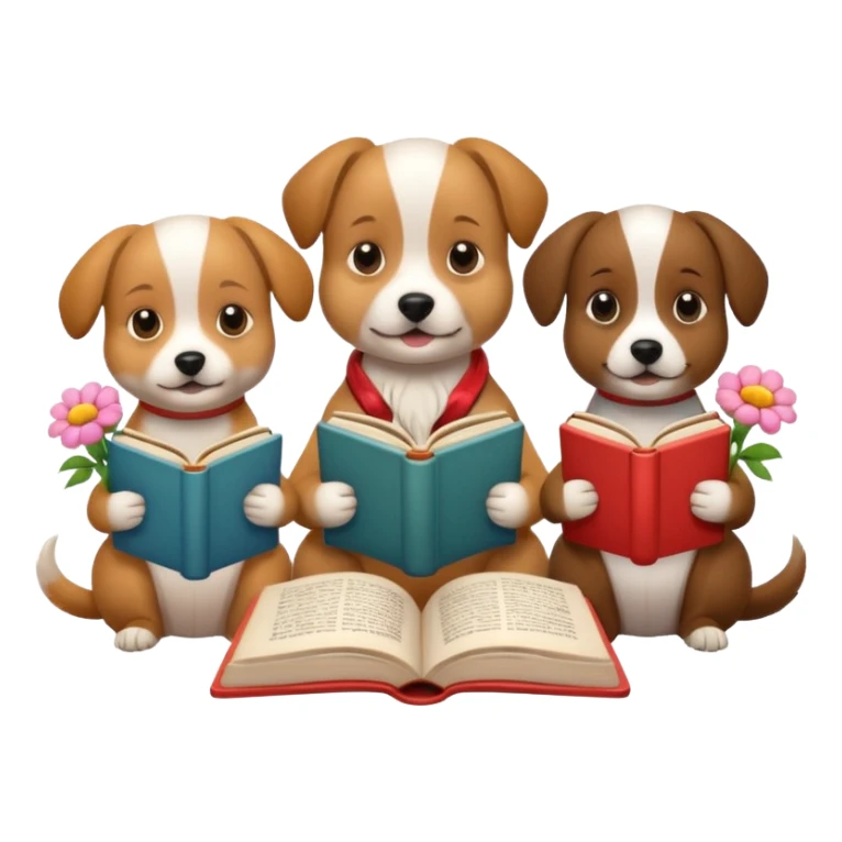 3 Dogs reading books + flowers  sticker