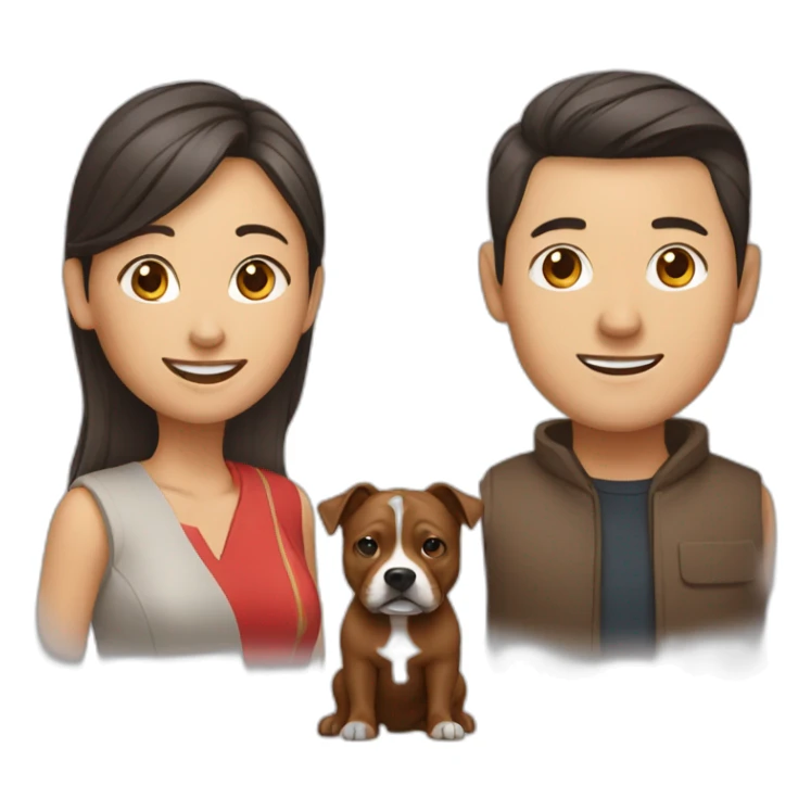 man and Chinese lady with brown Staffordshire terrier dog sticker