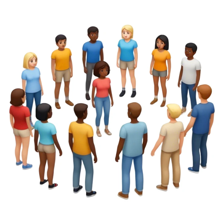 A group of people stands in a full-length circle sticker