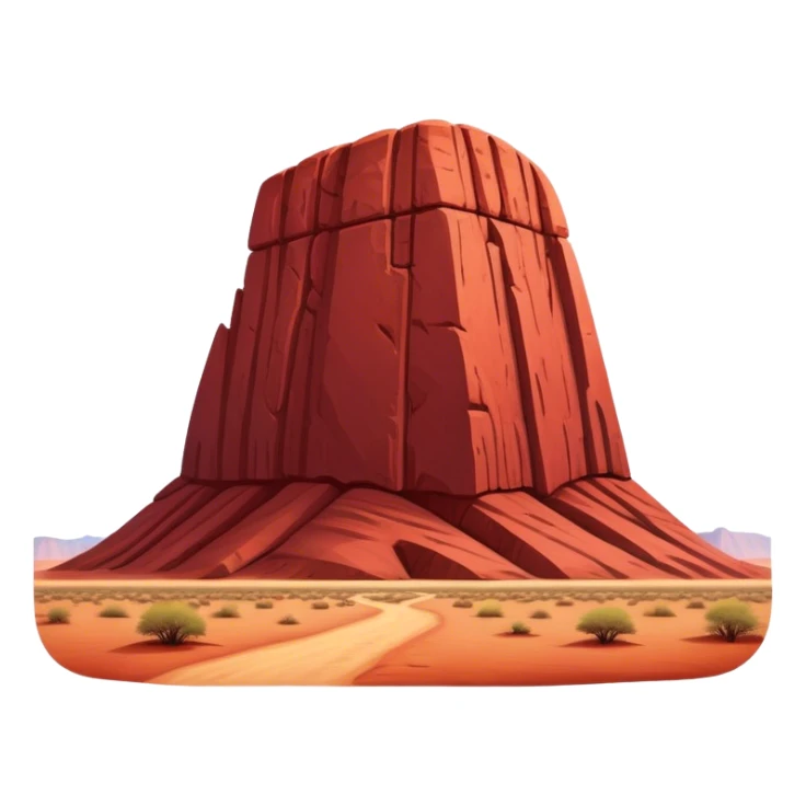 Cinematic Realistic Uluru Landmark Emoji, showcasing the massive, red monolith rising from the desert rendered with rich textures and warm, dramatic lighting. sticker