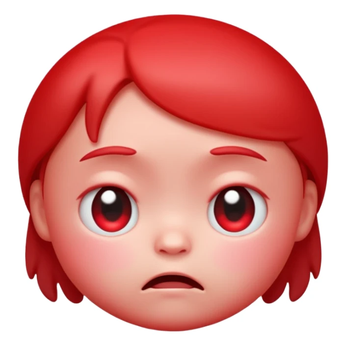 a baby red upset face emoji with a glowing pastel red gradient behind it  sticker