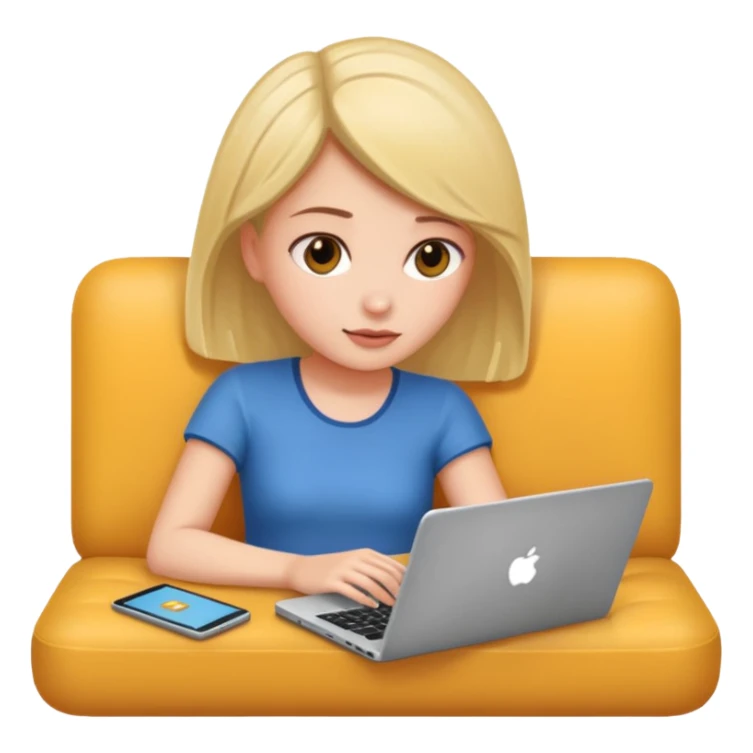 A girl is lying on the couch with a laptop, working sticker
