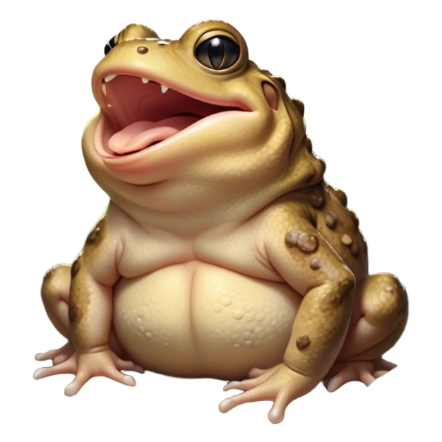 Cinematic Cute Yawning Toad Portrait Emoji, Head tilted slightly with a dramatic, wide-open yawn, showcasing a stout, textured body with drooping, warty features and sleepy, half-closed eyes, Simplified yet irresistibly adorable features, highly detailed, glowing with a soft, cozy woodland glow, high shine, relaxed yet expressive, stylized with a dash of whimsical amphibian charm, soft glowing outline, capturing the essence of a drowsy yet affectionate toad that appears ready to stretch out for a nap! sticker