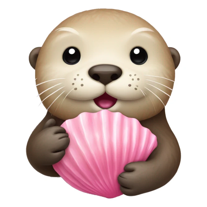 beige sea otter holding pink sea shell sticker