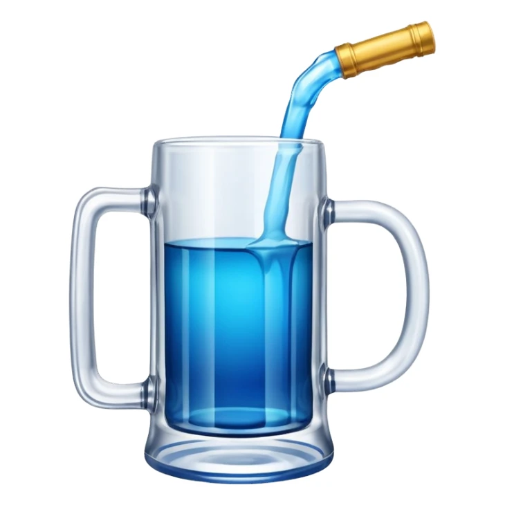 Large clear glass mug similar to beer stein with bright blue liquid inside. Put an upside down redbull can sticking out of the top of the mug only one handle. Put the can partially in the liquid  sticker