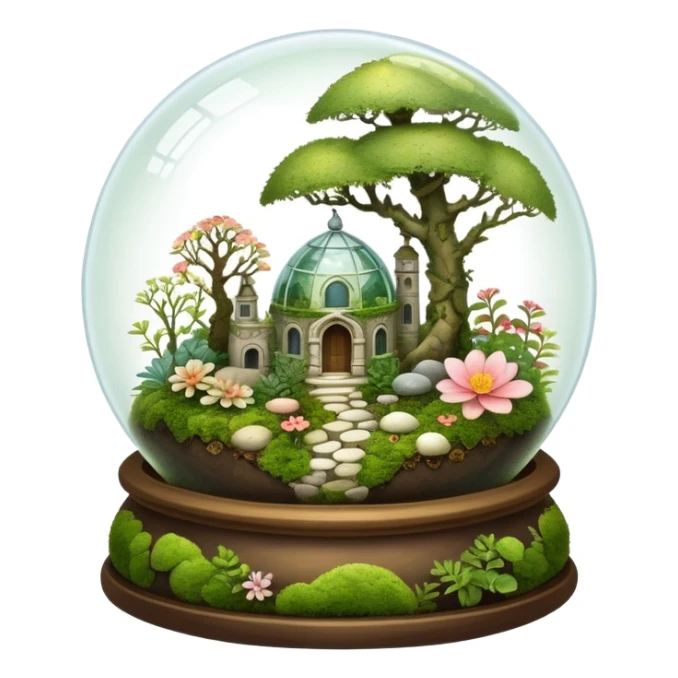 Mystical woodland glass-dome-terrarium-globe with moss inside, with marbles, with bones inside, and flowers inside  sticker