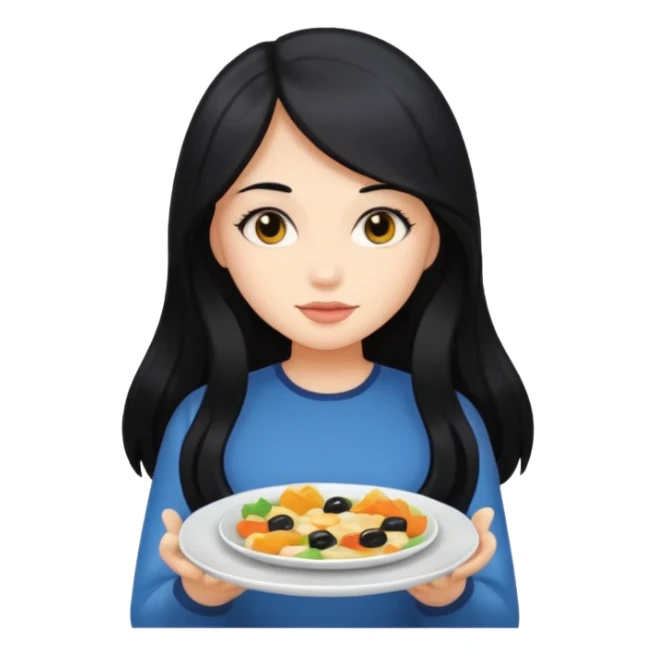Girl with long black hair holding a plate sticker