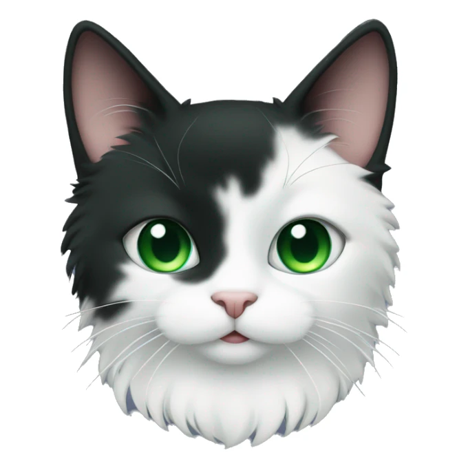 fluffy tuxedo cat with green eyes and green collar sticker