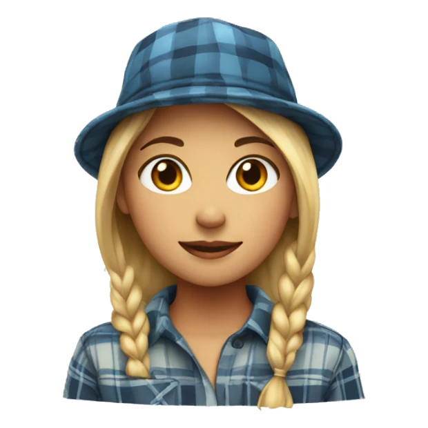 girl in plaid shirt with hat sticker