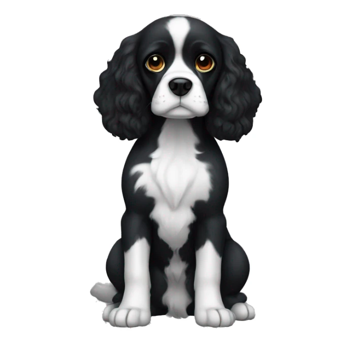 Small completely black king spaniel with black fur on face and white stripe on chest sticker